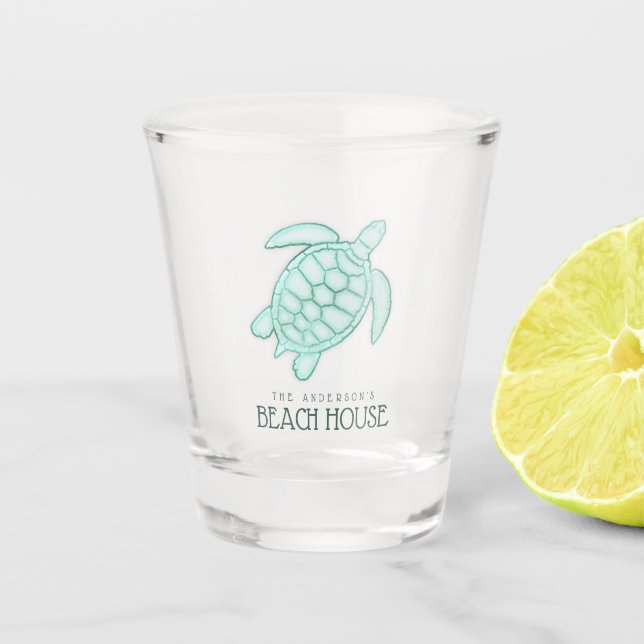 Verre A Shot Beach House Turtle Aqua Blue ID623 (Devant)