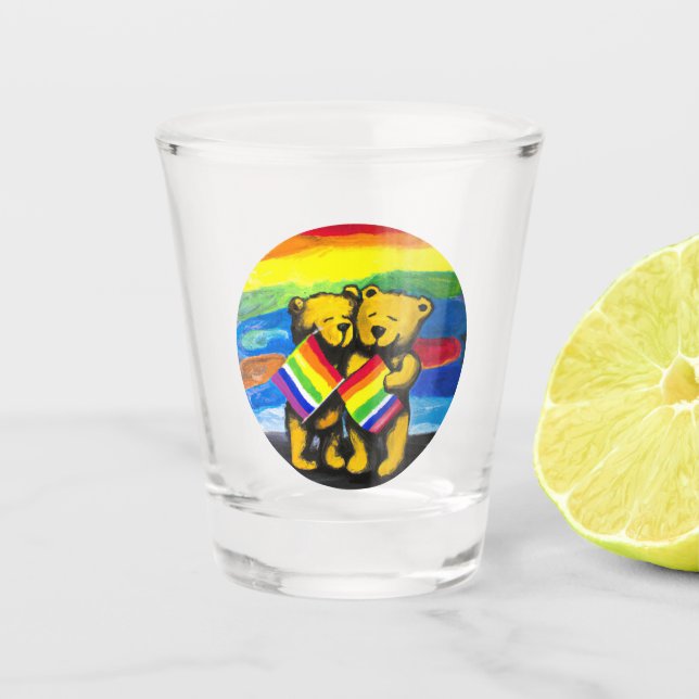 Verre A Shot Bears Love Couple LGBT Arc-en-ciel (Devant)