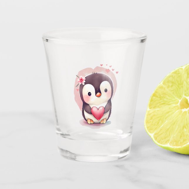 Verre A Shot Bébé mignon Penguin Valentines Amoureux des animau (Devant)