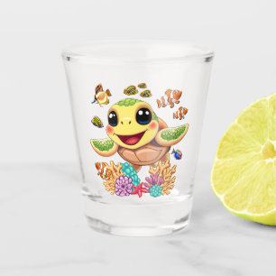 Verre A Shot Bébé Tortue Marine Heureux et Mignon Personnage