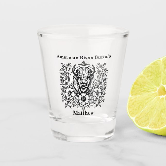 Verre A Shot Bison d'or parmi les fleurs (Devant)