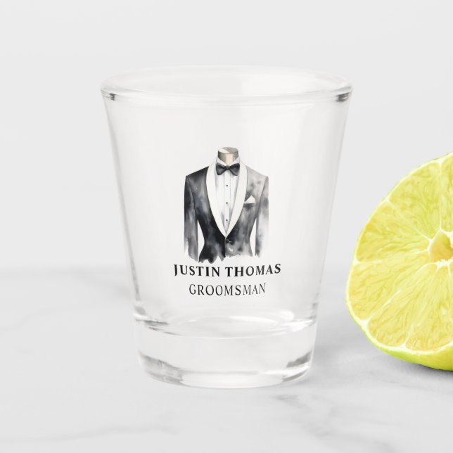 Verre A Shot Black Tuxedo Mariage Party Groomsman cadeau (Devant)