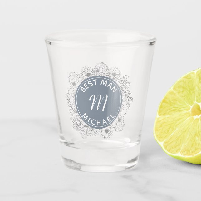 Verre A Shot Bleu Dusty Meilleur Homme Mariage Tiré (Devant)