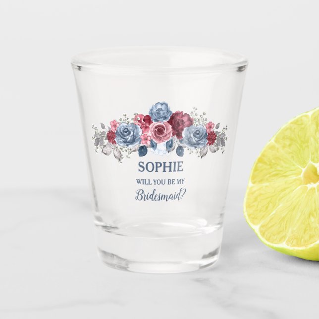 Verre A Shot Bleu poussiéreux et burgundy, veux-tu être ma demo (Devant)