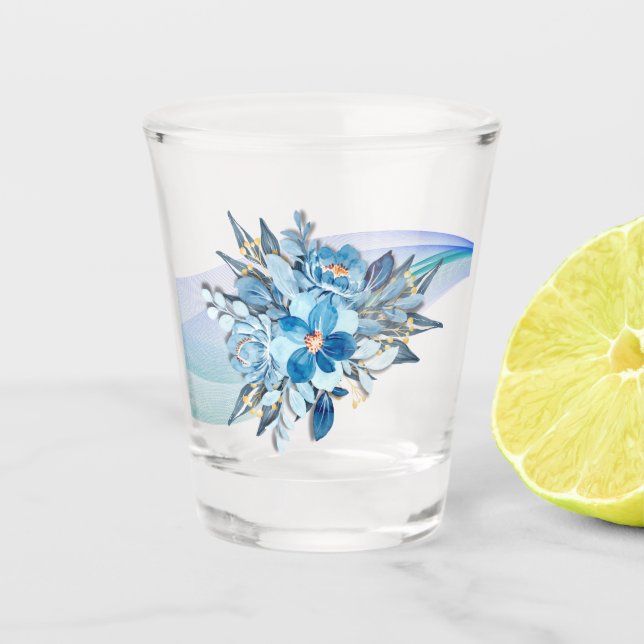 Verre A Shot Blue Floral Shotglass Wedding Favoriser (Devant)