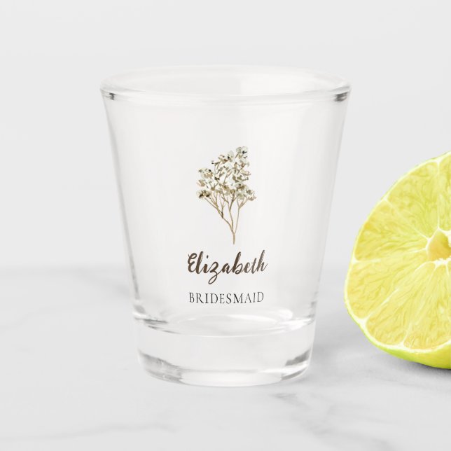 Verre A Shot Boho Bridesmaid Cadeau Mariage personnalisé Pampas (Devant)