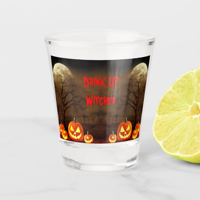 Verre A Shot Boire des sorcières Déplaisant cimetière Halloween (Devant)