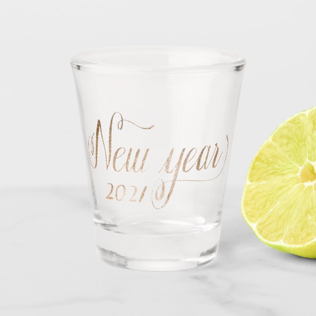 Verre A Shot Bonne nouvelle année Parties scintillant or 2021 (Devant)