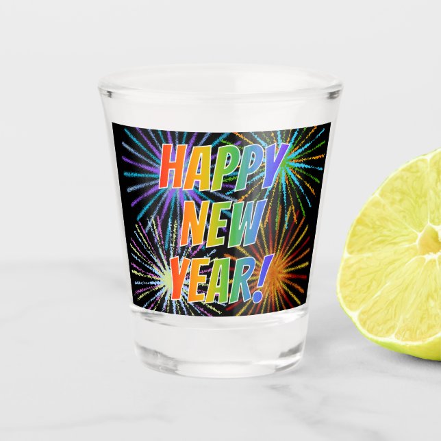 Verre A Shot "BONNE NOUVELLE ANNÉE !" Texte arc-en-ciel, Motif  (Devant)