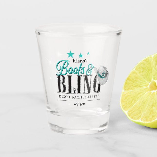 Verre A Shot Boots 'n Bling Disco Bachelorette Teal ID925  (Devant)