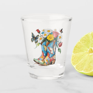 Verre A Shot Bottes florales de cowgirl avec marguerites et pap