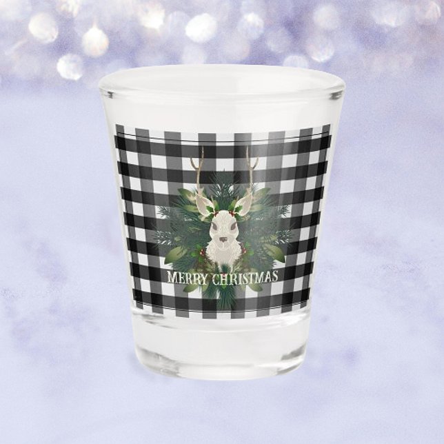 Verre A Shot Buffalo Plaid Festif Reindeer Noël (Buffalo Plaid Festive Reindeer Christmas Holiday Shot Glass)