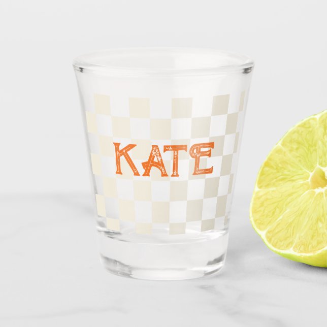 Verre A Shot Cadeau d'anniversaire personnalisé à damier (Devant)