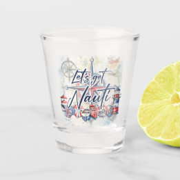 Verre A Shot Cadeau Souvenir Thème Nautique "Allons-y Nauti"