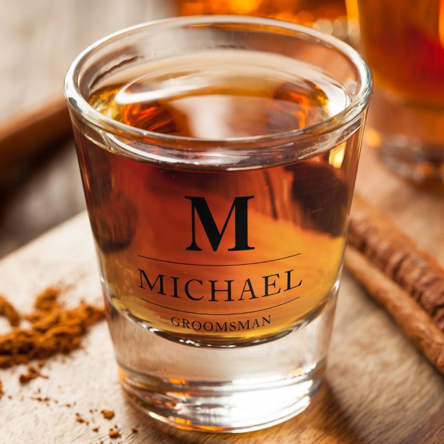 Verre A Shot Cadeaux modernes Groomsmen Monogramme Premier Meil (Créateur téléchargé)