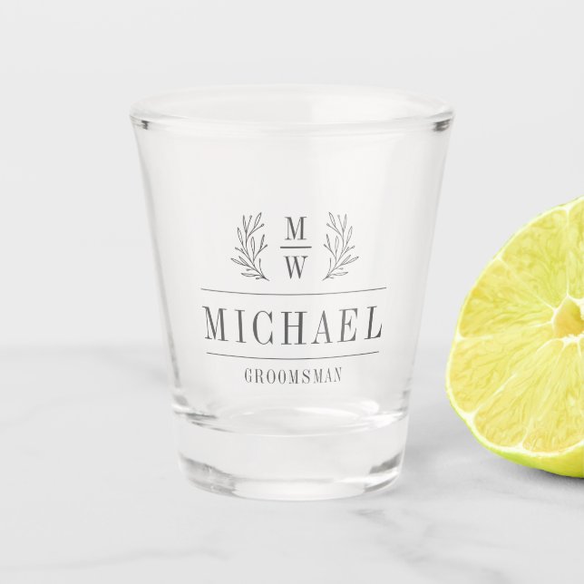 Verre A Shot Cadeaux modernes Groomsmen Monogramme Premier Meil (Devant)