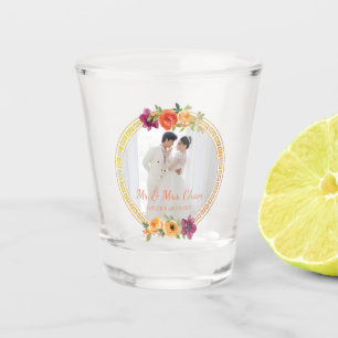 Verre A Shot Cadre floral couple photo mariage beige m & mrs