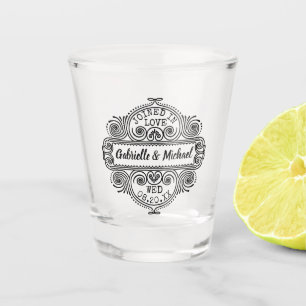Verre A Shot Cadre Orné Vintage Mariage Noms de Couples Personn