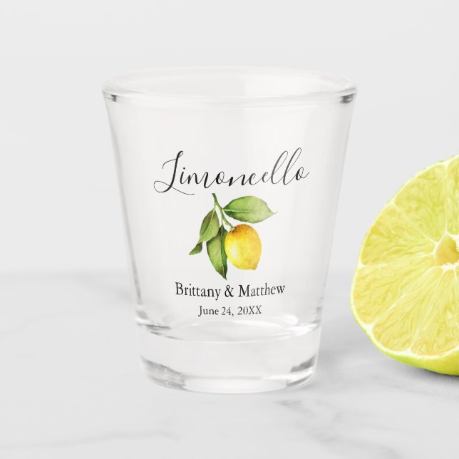 Verre A Shot Calligraphie Limoncello Aquarelle Citron Mariage (Devant)
