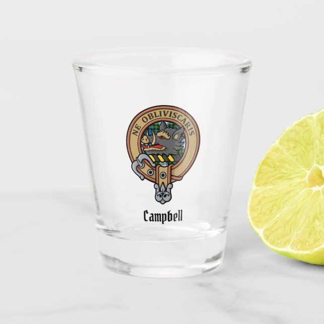 Verre A Shot Campbell Crest au-dessus de Tartan (Devant)