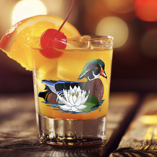 Verre A Shot Canard branchu coloré faune nénuphar bleu