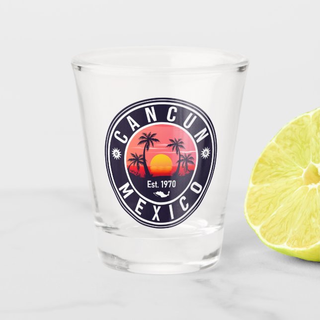 Verre A Shot Cancun Mexique Retro Sunset Vintage voyage Souveni (Devant)