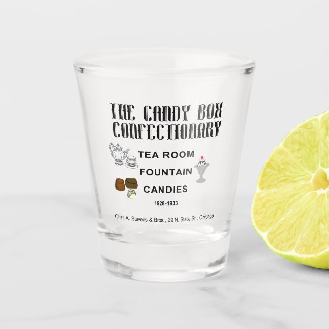 Verre A Shot Candy Box Confectionary, Chas A Stevens, Chicago (Devant)