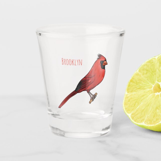 Verre A Shot Cardinal du Nord dessin animé d'oiseau (Devant)