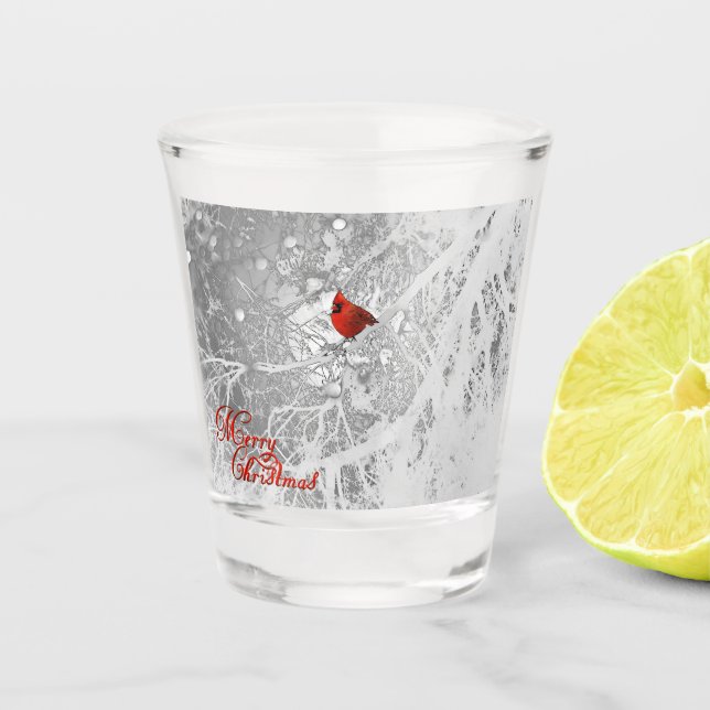 Verre A Shot Cardinal en hiver (Devant)