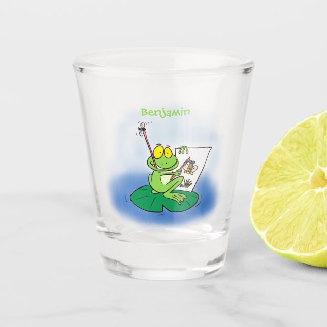 Verre A Shot Caricature amusante de grenouille verte (Devant)
