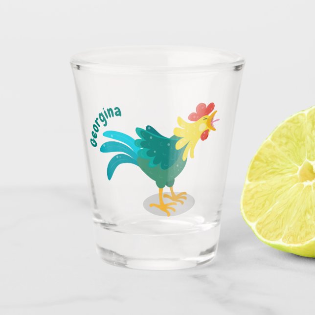 Verre A Shot Caricature amusante du coq à rames (Devant)