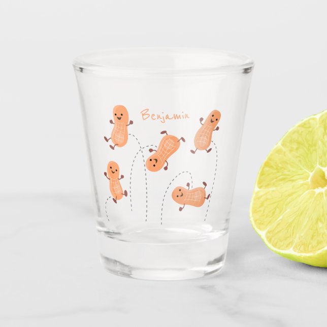 Verre A Shot Caricature de cacahuètes joyeux sautillant (Devant)