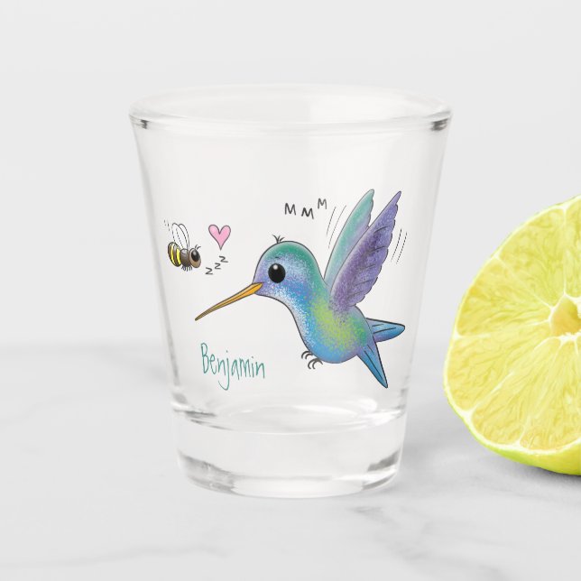 Verre A Shot Caricature de colibri d'abeille mignonne (Devant)