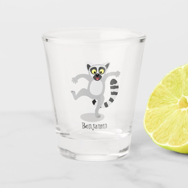 Verre A Shot Caricature de danse lémurienne en anneau mignon (Devant)