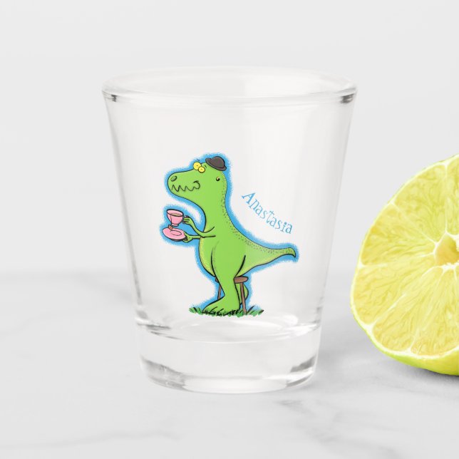 Verre A Shot Caricature de dinosaure vert t rex (Devant)
