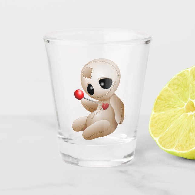 Verre A Shot Caricature de poupée vaudou en amour (Devant)