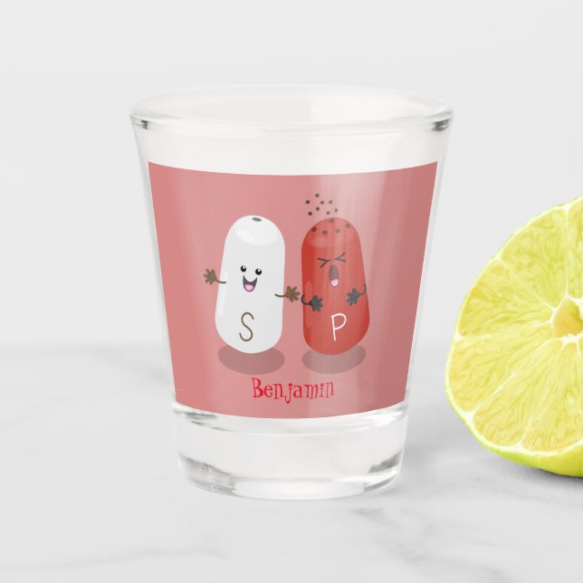 Verre A Shot Caricature de shakers de sel et de poivre de Cute  (Devant)