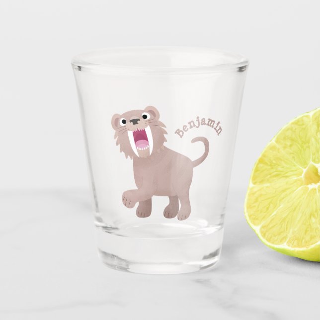 Verre A Shot Caricature du tigre mignon Saber Toothed Smilodon (Devant)