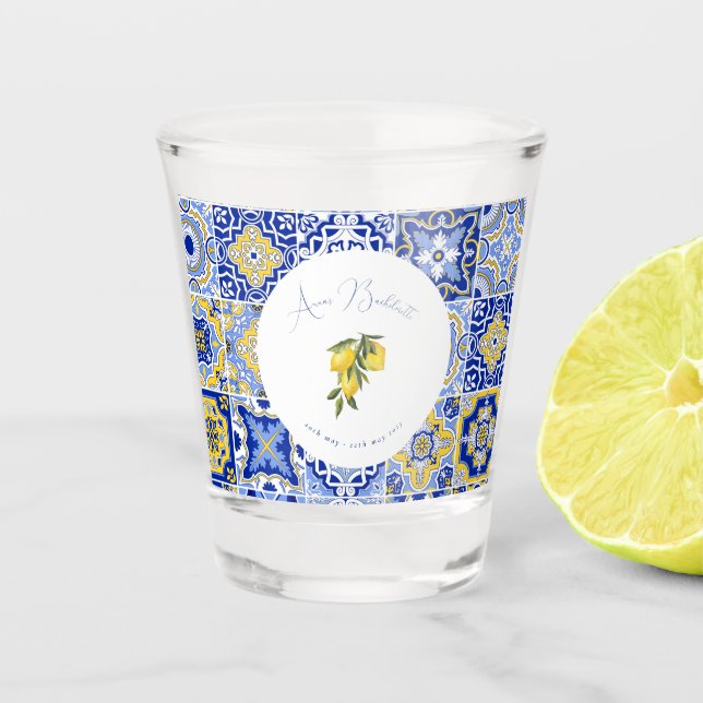 Verre A Shot Carrelage Bleu Méditerranéen & Citrus Bachelorette (Devant)