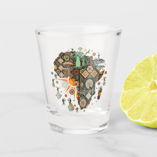 Verre A Shot Carte d'Afrique Éléments Tribaux Décoratifs Motif
