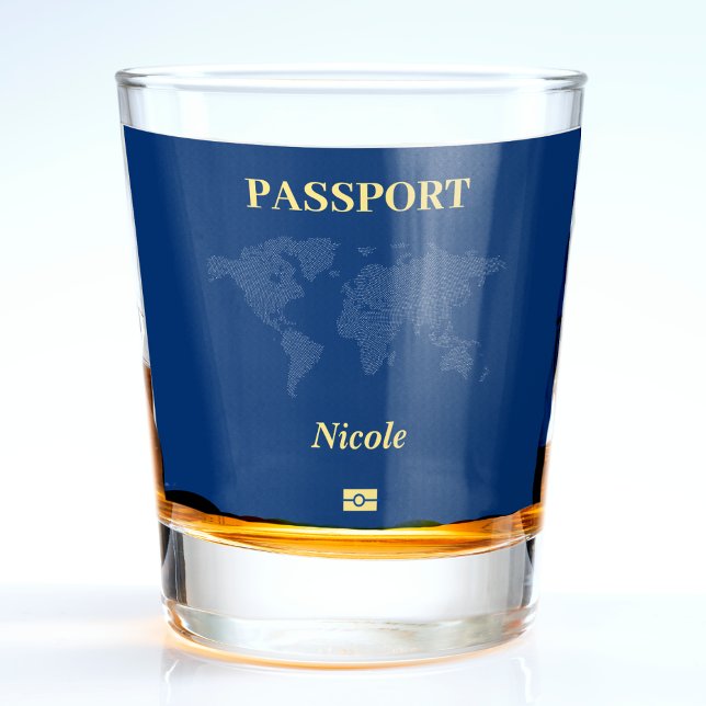 Verre A Shot Carte du monde bleu Passeport (Blue World Map Passport Shot Glass
)