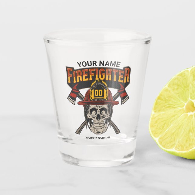 Verre A Shot Casque de crâne pompier personnalisé Ax pompier (Devant)