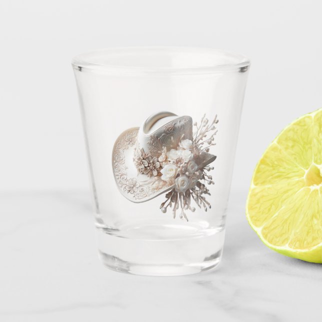 Verre A Shot Casquette blanc Cowgirl avec fleurs (Devant)