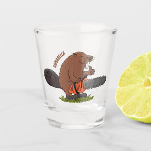 Verre A Shot Castor drôle avec humour de dessin animé de tronço