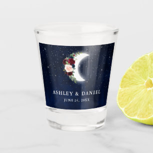 Verre A Shot Céleste Bourgogne Floral Moon Stars Mariage