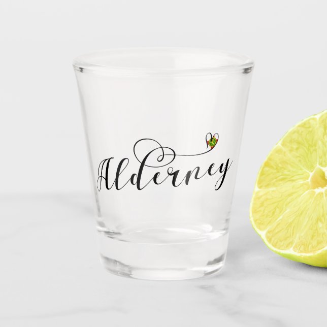 Verre A Shot Channel Islands, Alderney Flag Heart, (Devant)