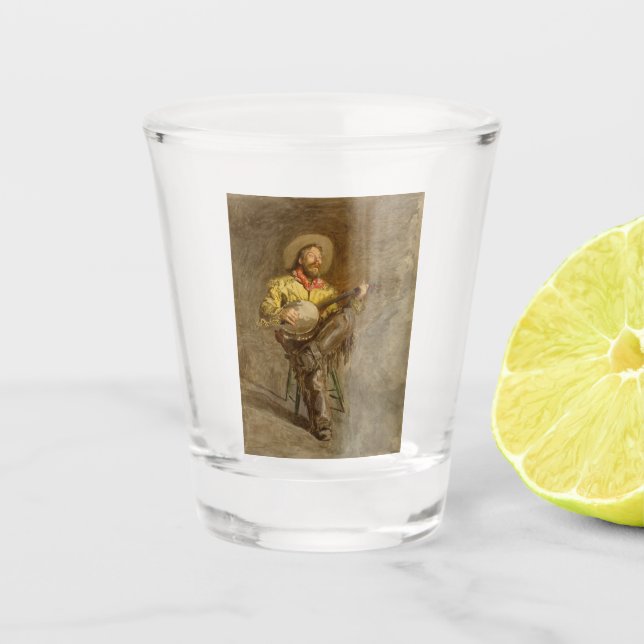 Verre A Shot Chanter Espagnol Cowboy à Banjo jouer à la chanson (Devant)