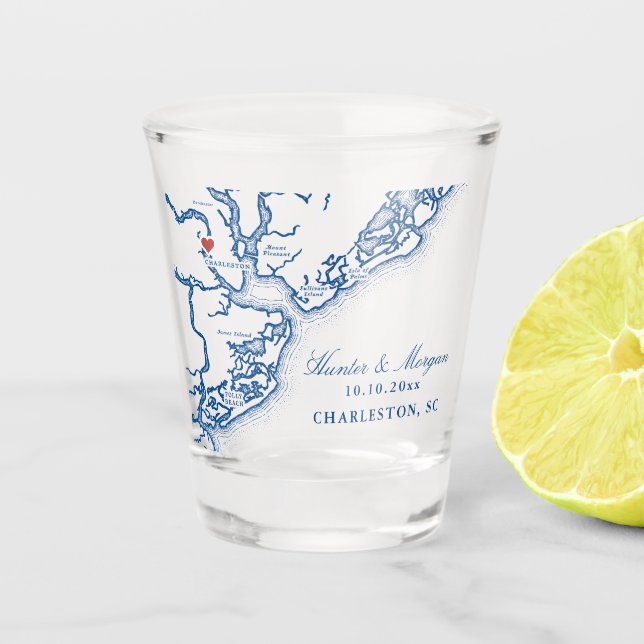 Verre A Shot Charleston SC Carte Elégant Marine Blue Wedding Fa (Devant)