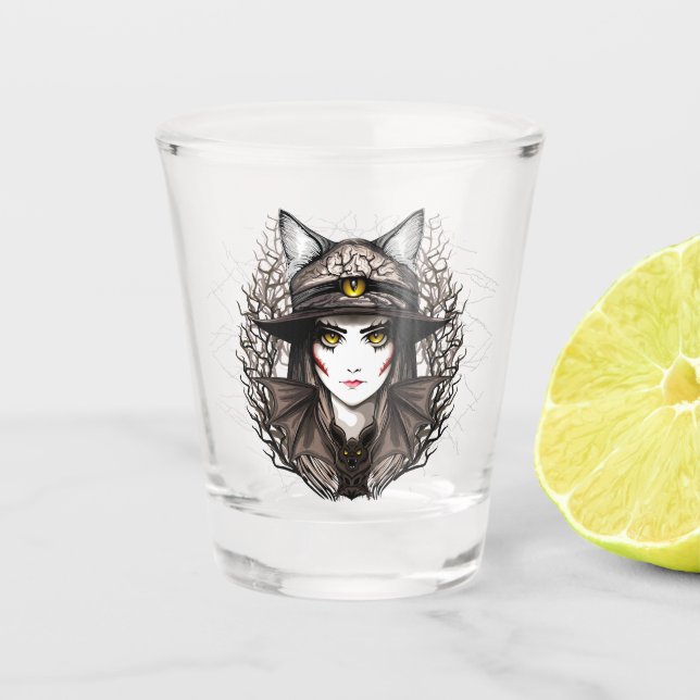 Verre A Shot Chat de sorcière Halloween Déplaisant Portrait mig (Devant)