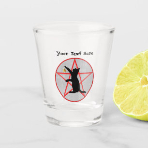 Verre A Shot Chat noir Étoile dorée dans un Pentagramme rouge s